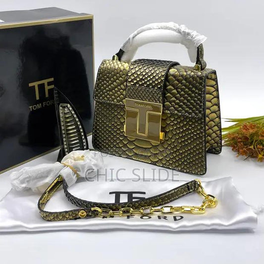 Gold Snakeskin Finish Hand Bag